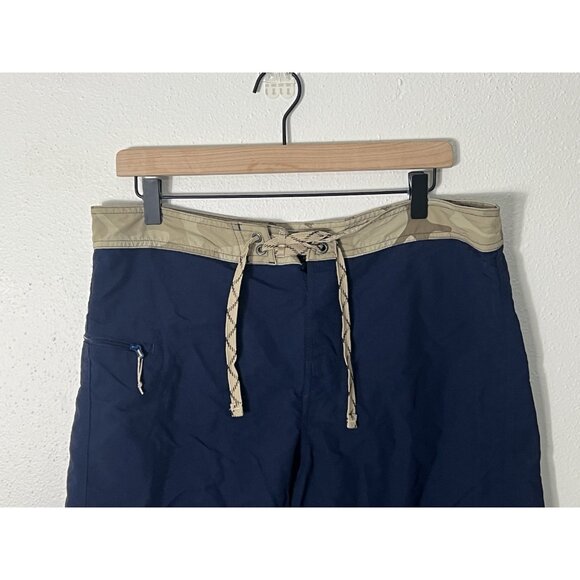 Patagonia Men’s Wavefarer Board Shorts Size 34 Navy Blue/Tan Camo Waist - Picture 2 of 13